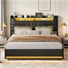 Aneutr Letto 160 x 200 con rete, letto 2 persone con illuminazione a LED e USB, Letti baule con contenitore e testata, letti imbottiti per adulti e adolescenti, in PU, nero
