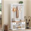 YITAHOME Appendiabiti, Appendiabiti da Terra con Scarpiera, Mobile Ingresso con 9 Ganci e Panca Contenitore, Mobili da Ingresso per Corridoio, 2 Cassetto in tessuto, 100x35x180 cm, Legno Bianco
