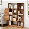 YITAHOME Libreria autoportante con 9 ripiani aperti e 2 ante (rivestiti in tessuto) per soggiorno, camera da letto o ufficio, finitura rovere, 80 × 24 × 120 cm (L × P) × A