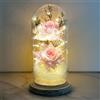 uniqicon La Bella e La Bestia Rose Incantate, Rosa Eterna, Elegante Cupola di Vetro con Base Pino Luci LED, Romantico Kit di Rose per Il San Valentino Anniversario Matrimonio Regalo di Festa della Mamma