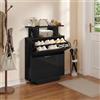 YITAHOME Scarpiera Salvaspazio Slim, Scarpiera Ingresso Lucido con 2 Ante a Ribalte, Scarpiera Armadio per 18 Paia di Scarpe con Ripiani Regolabili, per Corridoio e Soggiorno,80x24x106cm, Nero