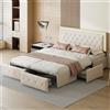 Aneutr - Letto matrimoniale imbottito 140x200 cm, letto 140x200 con spazio di archiviazione, letto a due piazze LED con 4 cassetti e rete a doghe, testiera con funzione di ricarica USB, letto