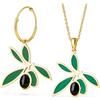 Handmade Verde Olive ramo collana e orecchini set minimalista gioiello set Festa della Mamma Natale anniversario compleanno, Finitura delicata