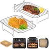 HONYAO Griglie Air Fryer, Set 2 Accessori Grill per Friggitrice ad Aria Doppia 7,6L-10,4L, Impilabili e Regolabili, Adatte a Cestelli Quadrati 5,5L-8,3L - Acciaio Inox 304 Alimentare
