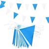 ADQUATOR Bandierine a forma di bandiera, 20 m, colore blu, bianco, 52 bandierine triangolari, per interni ed esterni, decorazioni per feste di compleanno (20 m blu bianco)