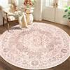 TUKDAK Tappeto rotondo vintage per soggiorno, 160 cm, rosa, bohémien, lavabile, per camera da letto, antiscivolo, antiscivolo, morbido, a pelo basso, classico, circolare, per camera dei bambini