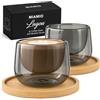 MIAMIO - Bicchieri da Caffè/Doppia Parete 2x180 ml - Lagoa (Grigio) | Bicchieri da caffè a doppia parete, cappuccino, termici, latte macchiato, matcha, tè e dessert con sottobicchiere