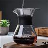 YunNasi Caffettiera Pour Over Coffee Maker Dripper Manuale per Fare il Caffè con Caraffa in Vetro e Filtro Permanente Riutilizzabile in Acciaio Inox Adatto per Polvere di Caffè Macinato (600 ml)