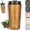 Milu Tazza Termica per caffè 300ml, 400ml, 500ml - Thermo Coffee Mug-to-Go, Tazza da Viaggio Senza BPA, Litri con Isolamento, In Acciaio Inox e Tenuta stagna per caffè e tè (Wood, 500ml)