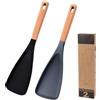 LAIKAIEU Cucchiaio Da Cucina in Silicone, Mestolo Spatola Con Manici Lunghi in Legno, Resistente Al Calore, Senza BPA, Utensile Per Mescolare, Raccogliere, Raschiare E Servire (Nero & Grigio,2 PACK)