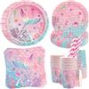 BOKFJBP 50 stoviglie per feste a forma di sirena, piatti per feste, bicchieri, tovaglioli, decorazione di compleanno per ragazzi e ragazze