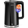 Aigostar Bollitore Elettrico Acciaio Inox Nero, Doppio Isolamento | 1,7 Litri, 2200 Watt, Senza BPA, Bollitura Rapida Electric Kettle, Senza Plastica All'interno, Spegnimento Automatico