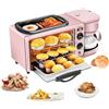 Generic Macchina elettrica per la colazione, stazione per la colazione 3 in 1 con pentola da 1,2 l, area di cottura di grande capacità da 9 l e macchina per il caffè, controllo della temperatura d(Color:Rosa)