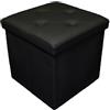 Russo Tessuti Pouf Puff Contenitore Pieghevole Box Seduta Salvaspazio 4 Punti Ecopelle -Nero