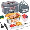 SOOOEC Contenitore per il pranzo elettrico 100 W, 3 in 1, contenitore per il pranzo riscaldato portatile, in acciaio inox, 12 V/24 V/220 V, contenitore termico isolato per auto, camion (Grey, 1,8 L)