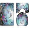 A.Monamour Set Tappeti Bagno 3 Pezzi Completo Mondo Sottomarino Pesci Corallo Piante Delfino Vita Marina Sfondo Blu Antiscivolo Morbidi Assorbente Lavabile Tappetini per Il Bagno WC Bidet