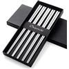 Buyer Star Bacchette d'Argento 5 Coppie di Bacchette Acciaio Inossidabile 304 18/10 Riutilizzabile Metallo Forma Quadrata per Sushi Cena Set da tavola