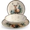 H&H Servizio Tavola 18 Pezzi Alaska - Set Piatti Natalizi in Stoneware con Decoro Cervi e Fiocchi di Neve, Lavabile in Lavastoviglie, Microonde, Piatti Piani, Fondi e Frutta - 6 Posti