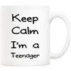 5Aup - Tazza da caffè divertente per adolescenti, con scritta Keep Calm I'm A Teenager, per studenti, adolescenti, ragazzi e ragazze, 325 ml, colore: Bianco