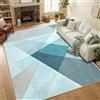 Yunhan Tappeto Geometrico Moderno 200 x 290 cm, Lavabile, Antiscivolo | Morbido pelo corto, tappeto astratto ottanio, blu e grigio per soggiorno e camera da letto. Facile da pulire