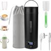 GuKKK Bollitore Elettrico da Viaggio,450 ml Mini Bollitore Portatile,Tazza D'acqua in Acciaio Inox 316 con Regolazione Della Temperatura,Spegnimento Automatico per Latte per Bambini,Tè, Caffè,Campeggio,Nero