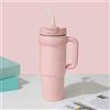 Generic Bicchiere da 880 ml con manico, bottiglia termica in acciaio inox, doppia parete, coperchio con cannuccia incluso, rosa