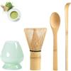 Qurxuanwe 4 Pezzi Kit Frusta Matcha con Cucchiaio & Supporto Ceramica, Frustino Tè Bambù Naturale, Accessori Cerimonia Matcha Perfetto, Set Tè Giapponese Tradizionale per Regalo Compleanno, Natale (Ciano)