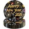 HFBOBP 50 piatti di carta per Capodanno, 17,8 cm, per feste di buon anno, nero e oro, set da tavola per feste di Capodanno 2026