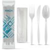 MAQA 100 Kit Posate Riutilizzabili in CPLA - Forchetta, Coltello, Cucchiaio e Tovagliolo 2 Veli - Imbustati Singolarmente - Compostabili e Certificati per Uso Alimentare - Ideali per Eventi, Catering