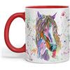 Vixar Tazza colorata con cavallo acquerello arcobaleno arte, regalo, compleanno, lavoro, ufficio, tè e caffè di Natale (rosso)