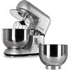 Klarstein Bella Argentea Set Robot da Cucina Multifunzione Mixer impastatrice planetaria + Ciotola in Acciaio aggiuntiva (1200 Watt, acciaio inox, 5.2 litri) silver