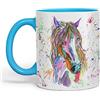 Vixar Tazza colorata con motivo a cavallo e arcobaleno, ideale come regalo di compleanno, lavoro, ufficio, Natale, tazza da tè o caffè (L, blu)
