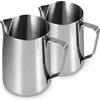 Ganzoo 2 bricchi latte 900 ml in acciaio inox argento lucido con manico | Routine barista, montatura con ugello vapore, riscaldamento su fornello, portafiltro, misure utili, no piano a induzione