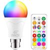 iLC Lampadina a LED da 85 W che cambia colore equivalente a 12 W, attacco a baionetta B22 RGBW, colore bianco caldo RGB, 2700 K, telecomando incluso