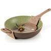Generico Padella Wok 32 cm Antiaderente Effetto Pietra | Linea Pietra e Legno Olivilla | Rivestimento Antigraffio ad Alta Resistenza, Manico Ergonomico, Adatta a Tutti i Piani Cottura