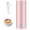 mizikuu Bollitore Elettrico Portatile, Bollitore da Viaggio 400 ml 3 in 1 Acciaio Inox Tazza Riscaldante Tazza Elettrica da Viaggio Piccolo per La Preparazione di tè Caffè Latte, Rosa