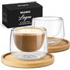 MIAMIO - Bicchieri da Caffè/Doppia Parete 2x180 ml - Lagoa (Trasparente) | Bicchieri da caffè a doppia parete, cappuccino, termici, latte macchiato, matcha, tè e dessert con sottobicchiere