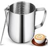 NewGF Bricco Latte 350ml in Acciaio Inox con Segno di Misurazione - Brocca in Schiuma per Latte Art, Montalatte Espresso e Cappuccino | Accessori per Amanti del Caffè