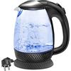EXTRASTARBollitore Acqua Elettrico, Bollitore da 1,7L in vetro con indicatore luminoso a LED blu, bollitore elettrico senza BPA con spegnimento automatico e protezione da bollitura a secco, nero.