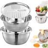 BOSENIYU Bacino multifunzionale in acciaio inossidabile, colino microporoso in acciaio inossidabile 304 con grattugia, colino e cestello di scarico. (24 cm)