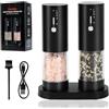 Foyucool Macina Sale e Pepe Elettrico (2 Pezzi), Ricaricabile USB-C con Base di Appoggio, Grana Regolabile, Grande Capacità 115ml, Luce LED, Uso a Una Mano per Cucina e Barbecue