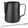 Emsmil Brocca per Latte in Acciaio Inox, 900 ml, Con Misurazione, Marco e Tipo, Nero, Caraffa Barista per Cappuccino ed Espresso