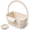 Jeeeun Sink Drain Basket, Foldable Hanging Kitchen Sink Drain Basket with Fast Flow Holes and Flip Cover for Fruits, Vegetables and Kitchen Scraps (Off White)