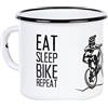 MUGSY Tazza smaltata Eat Sleep Bike Repeat - bianco, 330 ml, per bicicletta e motociclista, con scritta I Mountain Bike