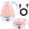 Funmo Bollitore pieghevole da 600 ml, bollitore elettrico in silicone con fondo in acciaio inox, mini bollitore portatile da viaggio per campeggio, viaggi, vacanze