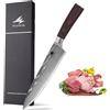 HAZMUSS Coltello da Chef Seghettato 20,5 cm - Acciaio Inox ad Alto Carbonio, Manico in Legno Ergonomico - Ideale per Alimenti Congelati, Pane e Carne