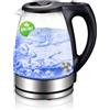 MU LIN MULIN bollitore elettrico vetro, bollitore acqua elettrico,Capacità 1.7L, indicatore LED blu, 2200 Watt, spegnimento automatico, Girevole 360°