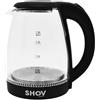 SHOV Bollitore in vetro, 1,8 l, 1500 W, illuminazione a LED, base a 360°, protezione contro il funzionamento a secco, nero