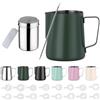 Zuquik Bricco Latte in Acciaio Inox, 350ml, Barista con Misurazione Mark 12oz, Bricco per Latte con Spargitore per Cacao, 16 Stencil e Penna per Cappuccino e Espresso, Verde Scuro