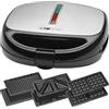 Clatronic ST/WA 3670 3 in1 Sandwich Maker, Piastra per waffle, Grill a contatto 3 piastre con rivestimento antiaderente, Nero Inox